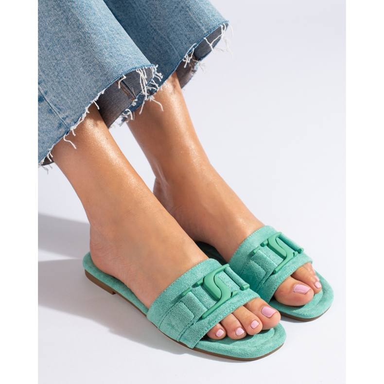 Pantofole da donna in camoscio verde Shelovet 1