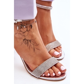 Sandali da donna su tacco alto con strass Silver Perfecto d'argento 2