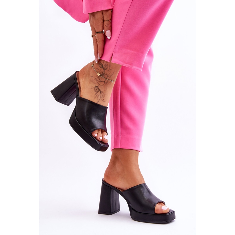 Pantofole in pelle con tacco alto Livesa nere nero 1