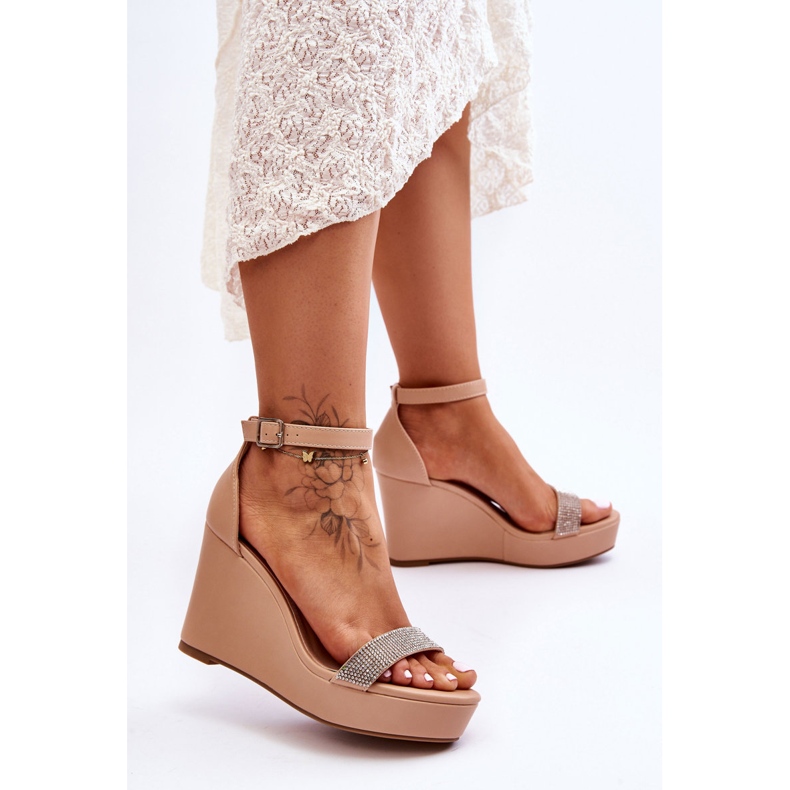 WD1 Sandali con zeppa in pelle alla moda Nude Arwen beige 2