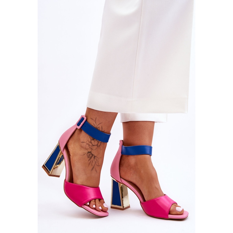 Eleganti sandali con tacco alto rosa e blu Sorel 1