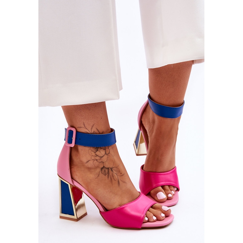 Eleganti sandali con tacco alto rosa e blu Sorel 2