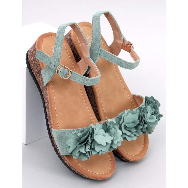 Sandali con zeppa con fiori Pionter Green verde 1
