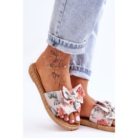 Pantofole Da Donna Con Fiocco In Tessuto Fiore Beige 2