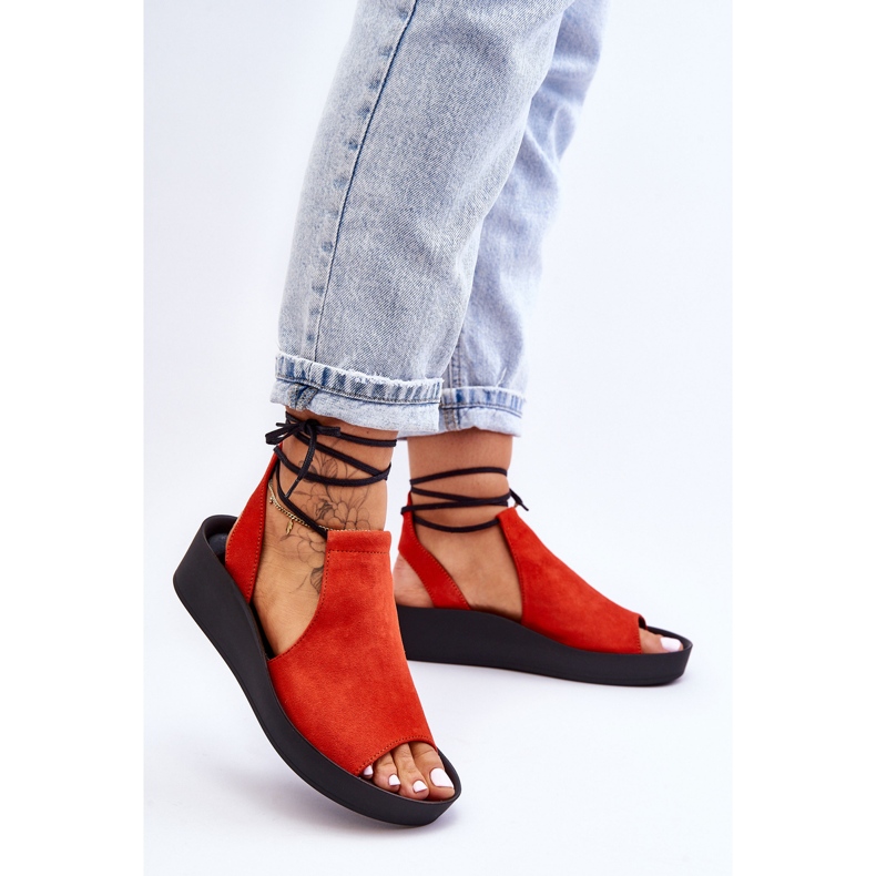 Sandali con zeppa in camoscio Nicole 2743 arancione arancia 1