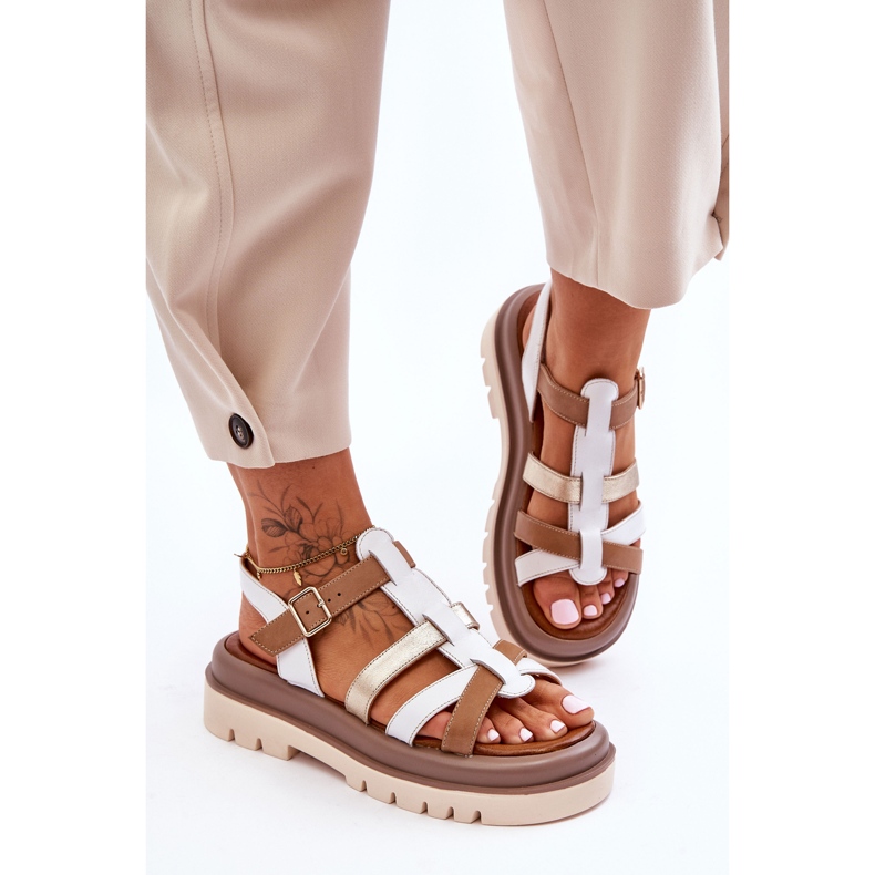 Sandali Bassi in Pelle Maciejka 06101-11 Bianco-Marrone beige 1