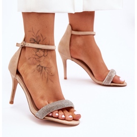 Sandali Tacco Alto In Pelle Scamosciata Con Momenti Di Strass Beige 2