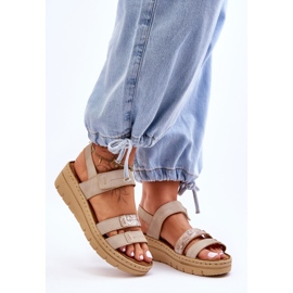 Vinceza Sandali in pelle da donna con velcro Look fresco beige 1