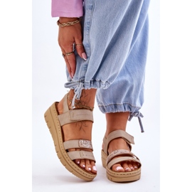 Vinceza Sandali in pelle da donna con velcro Look fresco beige 2