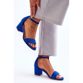 Sandali classici in pelle scamosciata con tacco basso blu luna di miele 1
