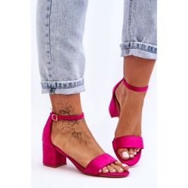 Sandali classici con tacco basso in pelle scamosciata luna di miele fucsia rosa 2