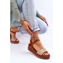Comodi sandali con zeppa in pelle Tifena beige-marrone 2