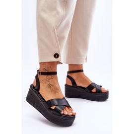 Sandali con zeppa comodi da donna neri Laurie nero 1