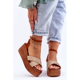 Sandali con zeppa comodi da donna Laurie marrone-beige 1