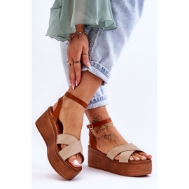 Sandali con zeppa comodi da donna Laurie marrone-beige 2