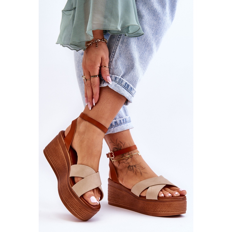 Sandali con zeppa comodi da donna Laurie marrone-beige 2