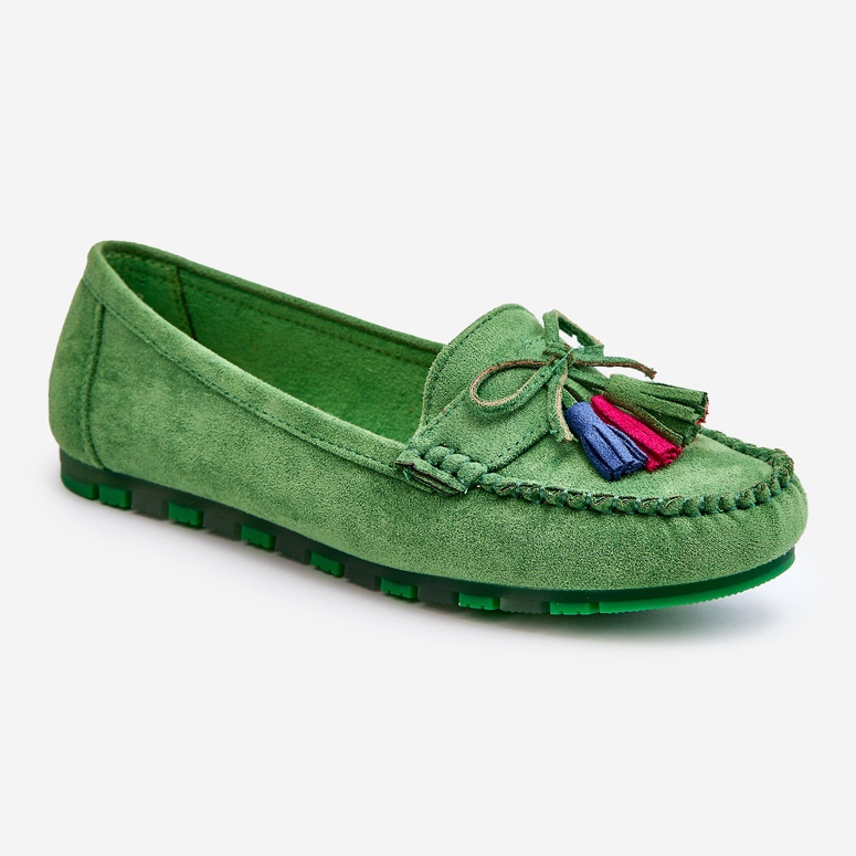 PS1 Mocassino In Camoscio Con Fiocco E Frange Dorine Green verde 1