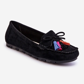 PS1 Mocassino In Camoscio Con Fiocco E Nappine Nero Dorine 1