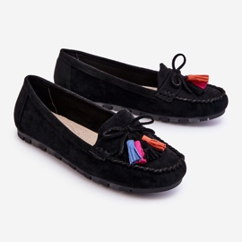 PS1 Mocassino In Camoscio Con Fiocco E Nappine Nero Dorine 2