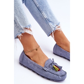 PS1 Mocassino Dorine In Camoscio Blu Con Fiocco E Frange 1