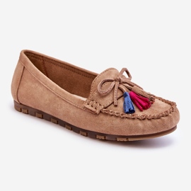 PS1 Mocassino In Camoscio Con Fiocco E Nappine Dorine Beige Scuro 2