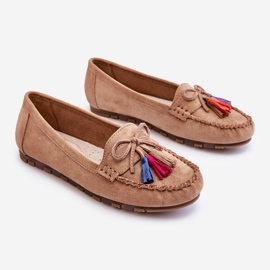 PS1 Mocassino In Camoscio Con Fiocco E Nappine Dorine Beige Scuro 1