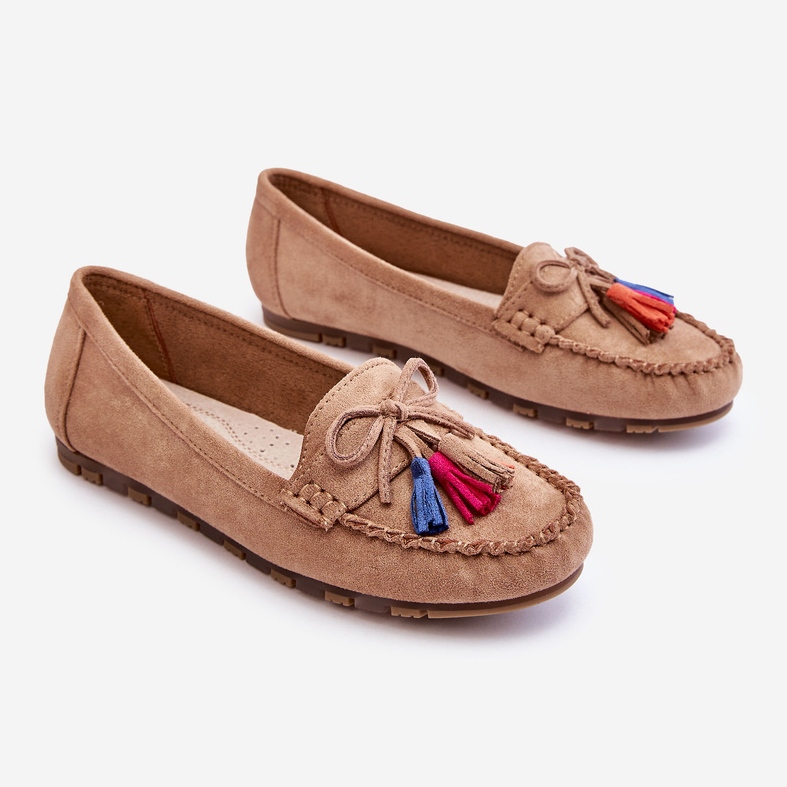 PS1 Mocassino In Camoscio Con Fiocco E Nappine Dorine Beige Scuro 1