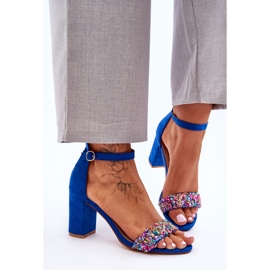 Sandali alla moda con tacchi alti e pietre decorative blu Love Me 1