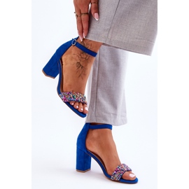 Sandali alla moda con tacchi alti e pietre decorative blu Love Me 2
