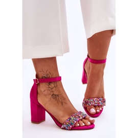 Sandali Alla Moda Con Tacco Alto Con Pietre Decorative Fucsia Love Me rosa 1