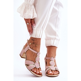 Sandali con tacco basso in pelle da donna Riley rosa 1