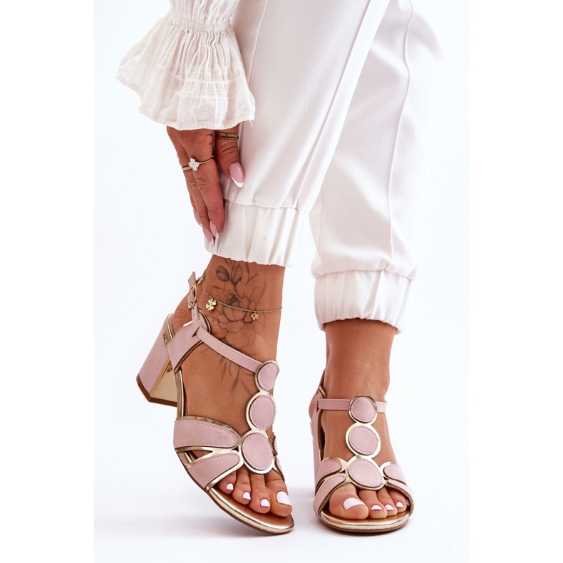 Sandali con tacco basso in pelle da donna Riley rosa 1