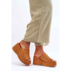 Pantofole con plateau da donna Camel Martina marrone 1