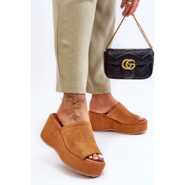 Pantofole con plateau da donna Camel Martina marrone 2