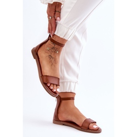 Millou Sandali con cerniera piatta in pelle marrone 2