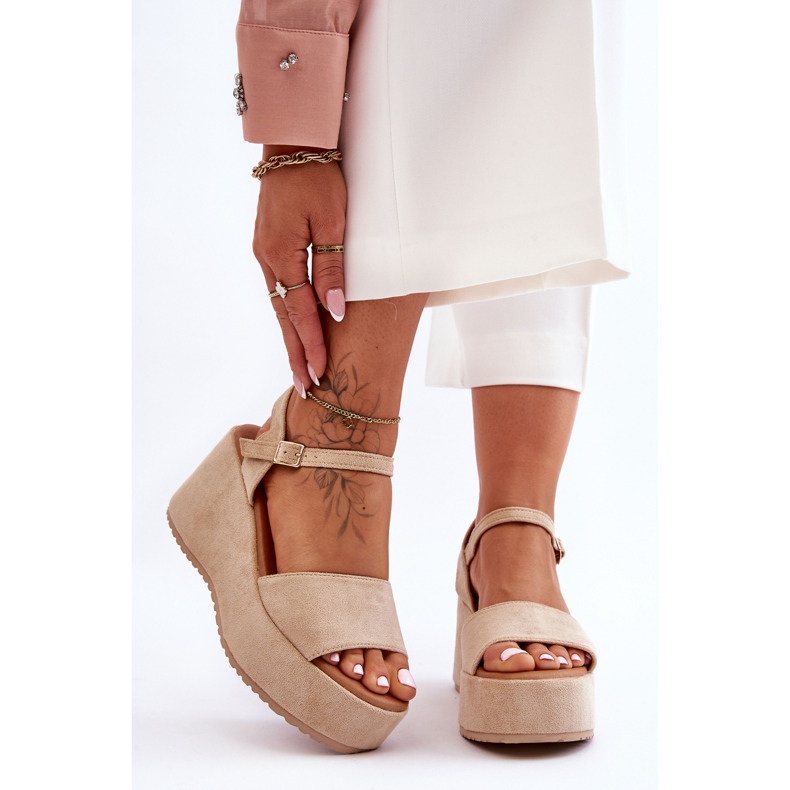 Sandali Con Zeppa In Pelle Scamosciata Da Donna Beige Lydia 1