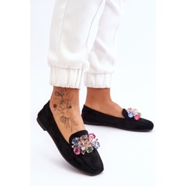 PS1 Mocassini Arvilla in pelle scamosciata nera con cristalli decorati nero 2