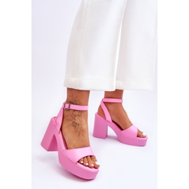 Sandali alla moda su tacco massiccio Karmine rosa 2