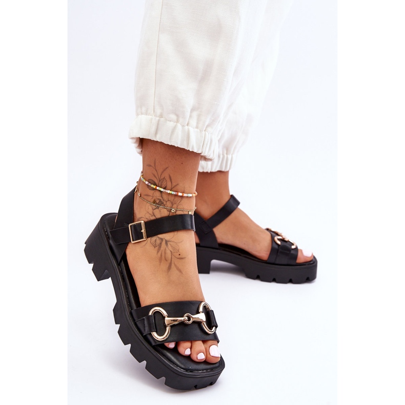 Emori Sandali da donna in pelle con decorazioni in pelle Emori nero 1