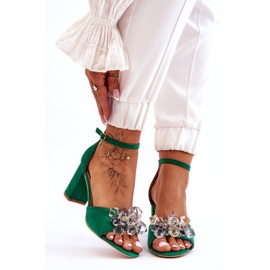 Seastar Eleganti sandali con cristalli sui tacchi Cameron Green verde 1