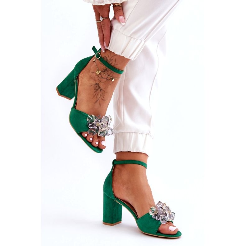 Seastar Eleganti sandali con cristalli sui tacchi Cameron Green verde 4