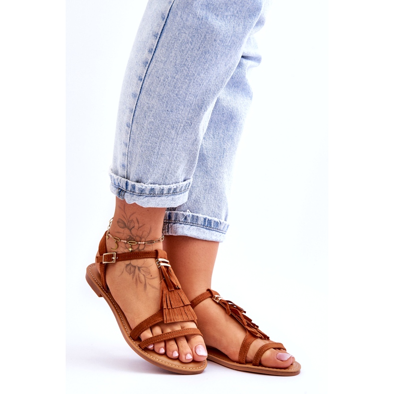 Sandalo Donna Piatto Camoscio Boho Marrone Lucami 6