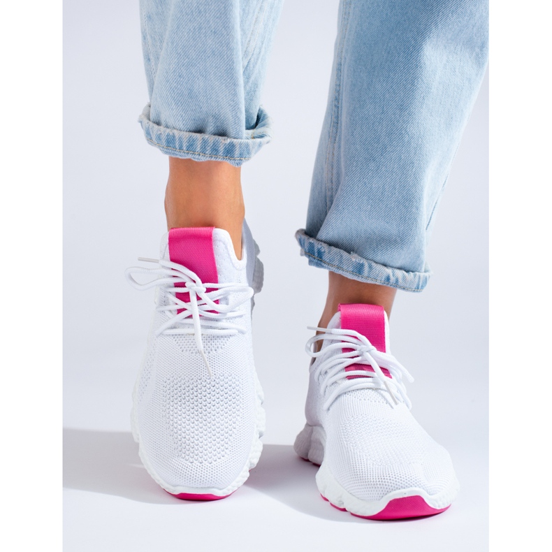 Sneakers Shelovet bianche con inserto fucsia bianco 1