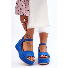 Sandali Con Zeppa In Pelle Scamosciata Da Donna Blu Lydia 1