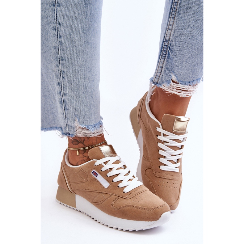 PM1 Scarpe sportive Merida in pelle beige con plateau e lacci 2