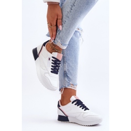 PM1 Merida Scarpe sportive in pelle con plateau e lacci bianchi e blu scuro bianca 1