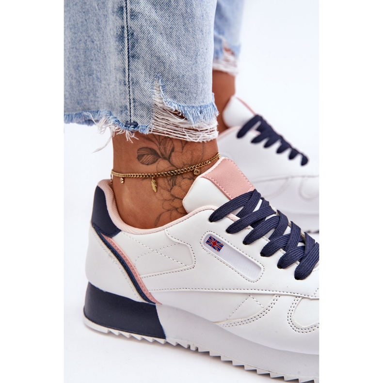 PM1 Merida Scarpe sportive in pelle con plateau e lacci bianchi e blu scuro bianco 2