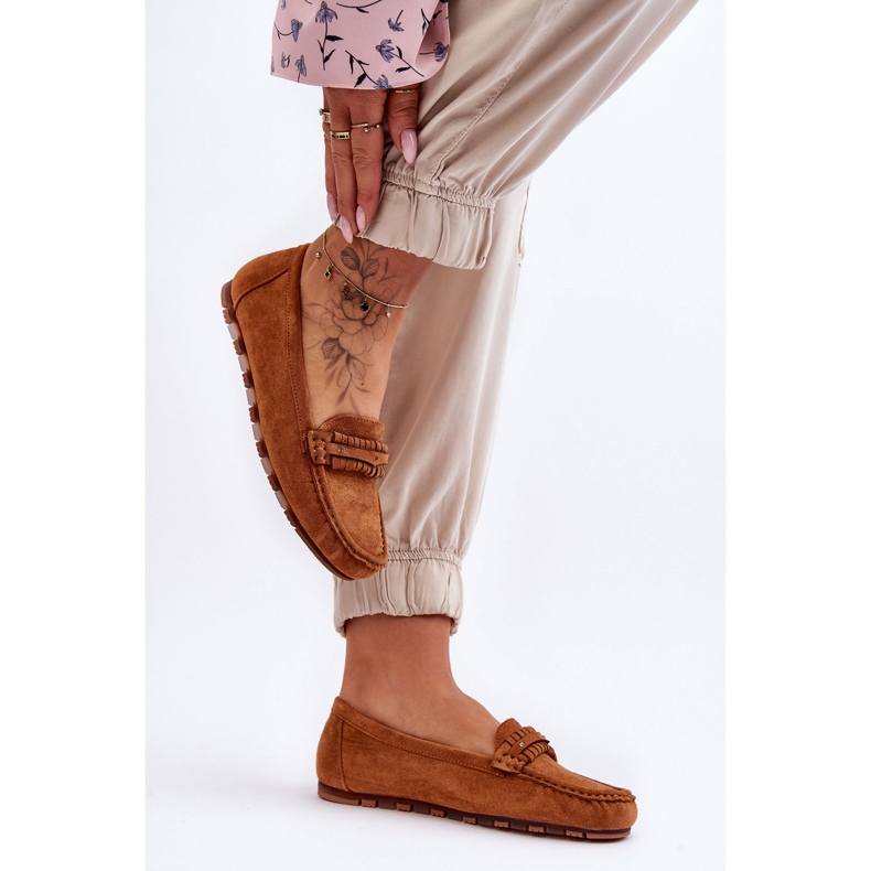 PG1 Mocassini in camoscio da donna Clorie color cammello marrone 2