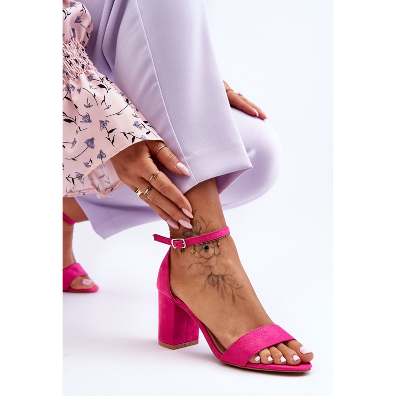 Sandali con tacco alto Madame in camoscio fucsia rosa 1