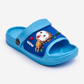 WJ1 Sandali Ciabatte Bimba Leggeri Con Motivo Animalier Blu Rico 1